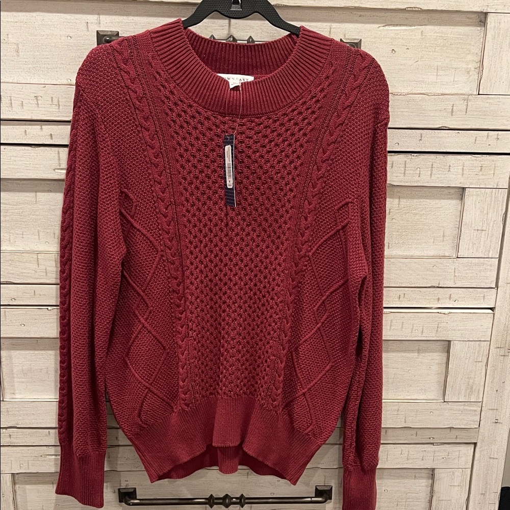 DownEast Red Cable Knit Sweater size Medium NWT